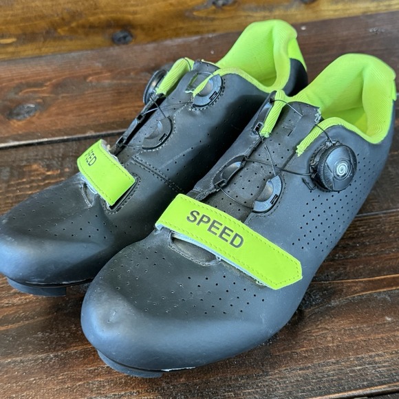 SPEED‎ Microtex Cycling Bike Bicycle Shoes Black Green 3 Bolt Size EU 43 Unisex - Picture 3 of 13